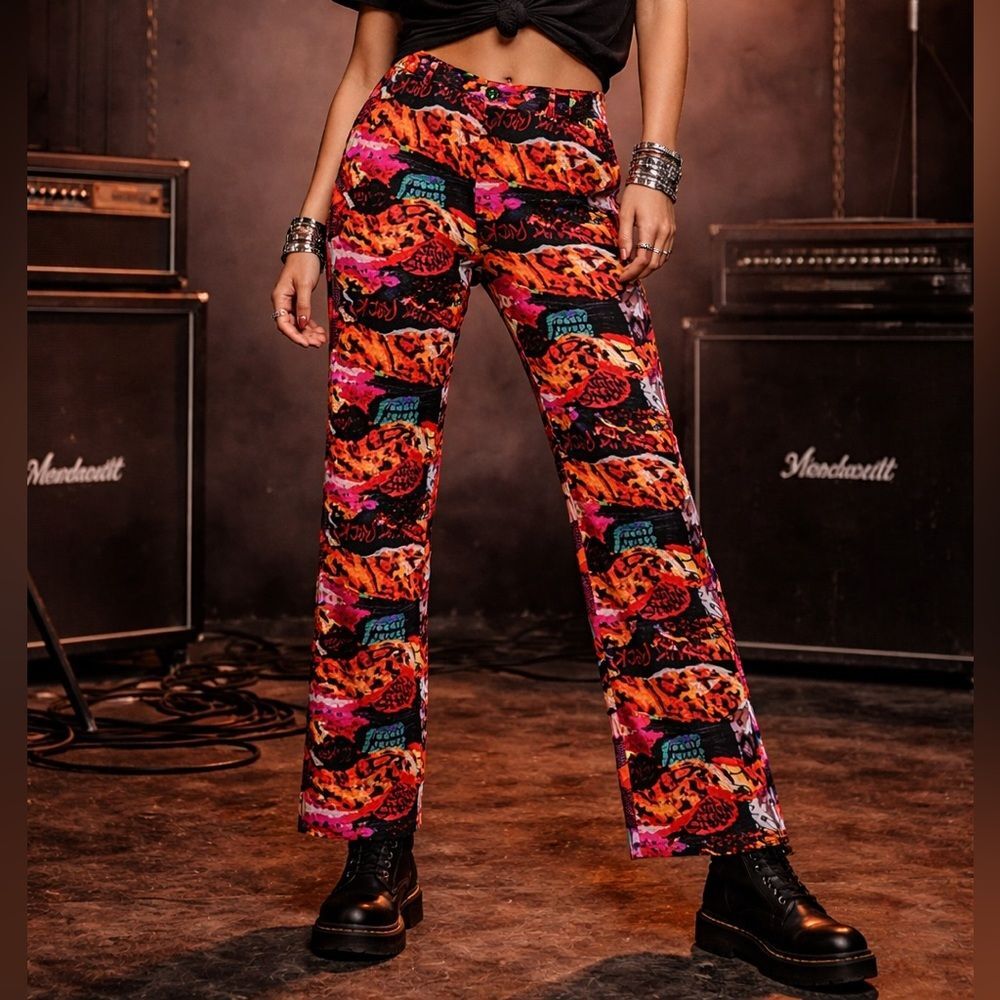 Princess Polly Main Stage Bold Multicolor Patterned Wide Leg Pants Size 4